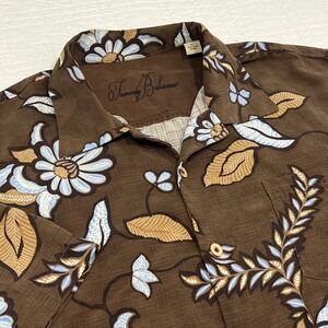 Tommy Bahama Mens XL Silk Floral Camp Shirt Brown Short Sleeve Button Down